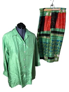 Vintage Silk Collection by Harve Benard Silk Pant Set Green 14/16